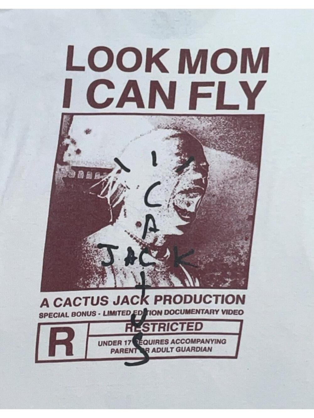 Rare Travis Scott X Cactus "Jack Merch Look Mom I Can Fly" White Tee Shirt Sz L